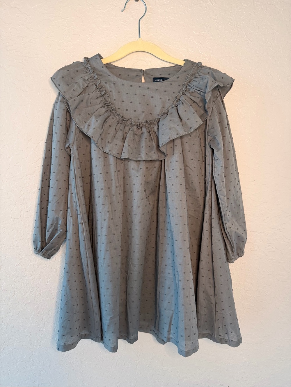 French Connection Girls 6 Gray Swiss Dot Ruffle Cottagecore Dress Lined